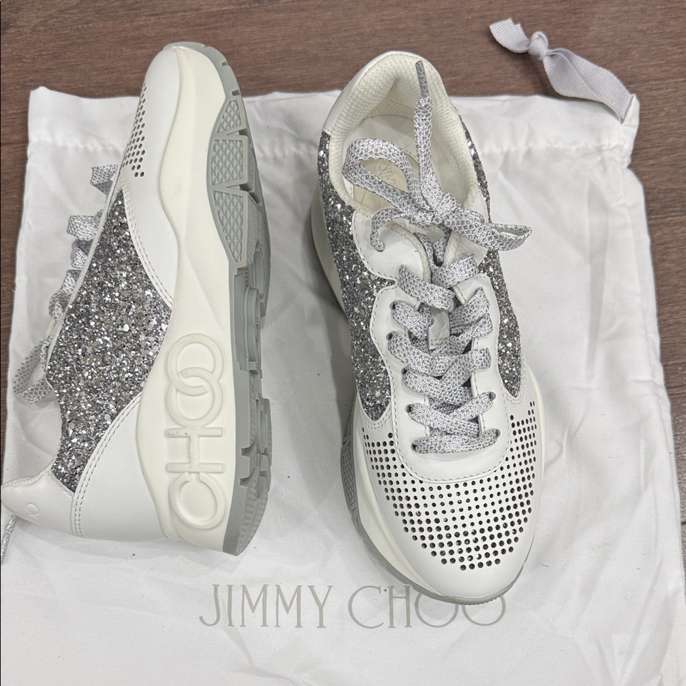 Jimmy Choo Women's White and Silver Sneakers